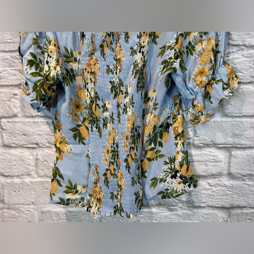 Reformation Blue Floral Sweetheart Top with Yellow Flowers - Picture 10 of 14